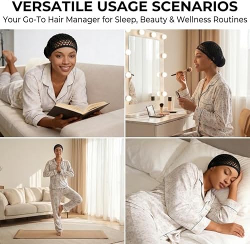 2 Pcs Premium Mesh Hair Net for Sleeping - Ultra-Wide Soft Band, Breathable Crochet Hair Wrap for Silk Press, Shower - Image 2