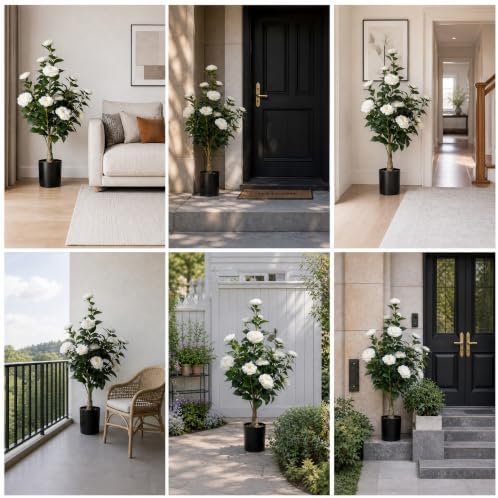 2 Pack Artificial Camellia Trees with Potted (White Flowers) - Image 6