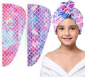 Microfiber Hair Towel Wrap for Kids Girls, Ultra Absorbent, 2 Pack by ELLEWIN