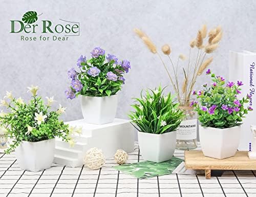 Der Rose 4 Pack Small Fake Plants with Flowers, Spring Home Bathroom Decor - Image 3