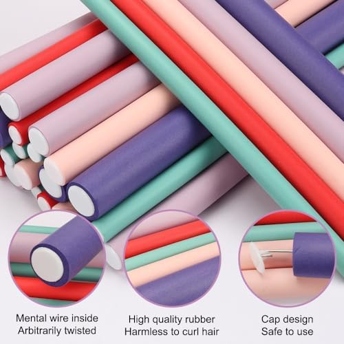 Flexible Hair Curlers to Sleep in, 30PCS Flexi Rods (9.45" and 5 Sizes 0.39"-0.78"), No Heat Heatless Curling Set for Short Medium Long Hair - Image 3