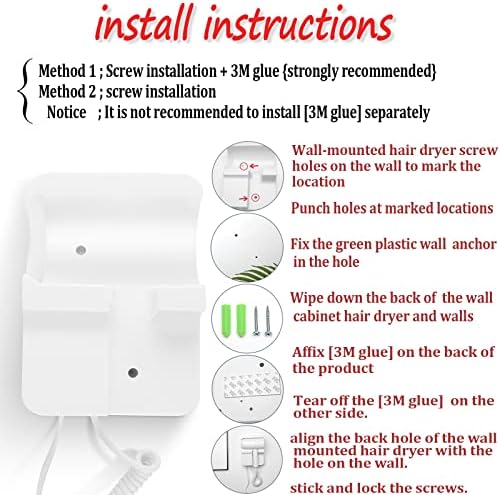 Hotel Wall Mounted Hair Dryer for Bathroom,Restroom Professional Blow Dryer,with Stand Rack,Specialised Motor for Salon,Fast Drying - Gifts【Massage Comb,Screws+ Adhesive】 110V - Image 2