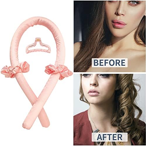 Heatless Curling Rod Headband No Heat Silk Ribbon Curling Rod Hair Roller Curls with Hair Claw Clip Lazy Natural Soft Wave DIY Hair Rollers Styling Tool for Sleep in Overnight (Pink) - Image 2