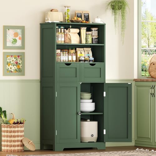 Iwell Bathroom Storage Cabinet with Adjustable Shelf, Storage Cabinet with Doors, Kitchen Pantry Storage Cabinets, Cupboard, for Living Room, Dining Room, Entryway, Green - Image 5