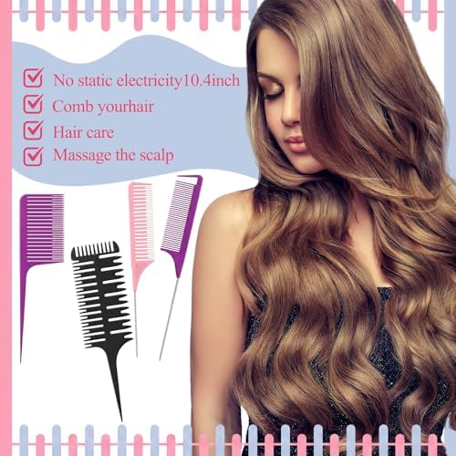 Patelai 6 Pcs Highlighting Comb Weaving, Classic Style, Purple.pink,Black - Image 5