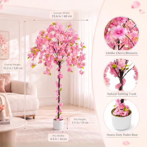 6FT Artificial Cherry Blossom Tree, Faux Sakura Tree for Indoor - Image 3