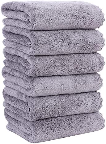 MOONQUEEN 6 Pack Premium Hand Towels - Quick Drying - Microfiber Coral Velvet Highly Absorbent Towels - Multipurpose Use as Hotel, Bathroom, Shower, Spa, Hand Towel 16 x 28 inches (Light Grey) by MOONQUEEN