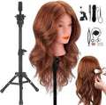 Mannequin Head with Human Hair, 18 inch Mannequin Head with Tripod Stand, Real Hair Cosmetology Makeup Hairdressing Training Head with Wig Stand Tripod, Doll Head for Hair Styling Training with Table by SZCY+LLC