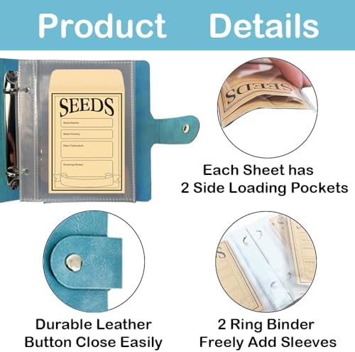 Seed Storage Organizer Binder, Seed Packet Organizer with 50 Clear Pockets - Image 3