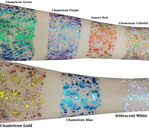 MEICOLY Chameleon Purple Hair Glitter,Holographic Chunky Game Day Spirit Wear Face Glitter,Halloween Accessories for Women,Self-Adhesive Color Changing Mermaid Body Glitter - Image 6