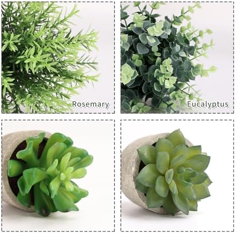 CEWOR 4 Pack Small Fake Plants Eucalyptus Rosemary Succulents Plants Artificial in Pots for Shelf Artificial Greenery Eucalyptus Plant Indoor for Home Bedroom Living Room Decoration - Image 3