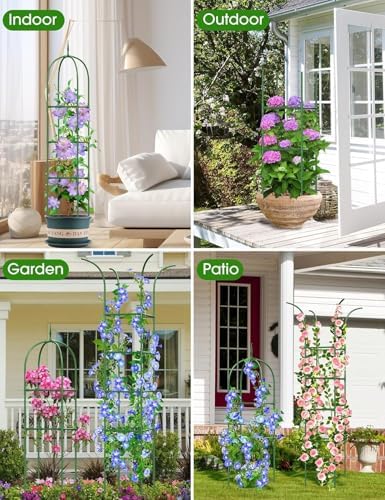 Garden Obelisk Trellis for Climbing Plants, 6FT Garden Obelisk Rustproof PE Coated Metal Potted Plant Climbing Support, Thickened Tube Plant Tower Trellis for Clematis Vine Support Indoor (2 Pack) - Image 6