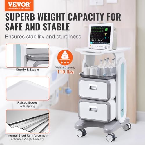 VEVOR Medical Trolley Cart with 2 Drawers & Wheels, Rolling Utility Cart - Image 2