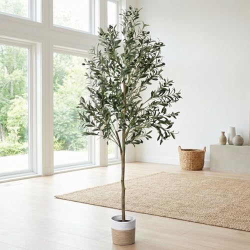 Artificial Olive Tree, 6ft Faux Tree with Woven Basket for Home Decor by GardenArchTrellisforPlants