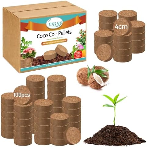 Legigo 100 Pcs 40mm Organic Coco Coir Pellets, Seed Starter Soil Pods by Legigo