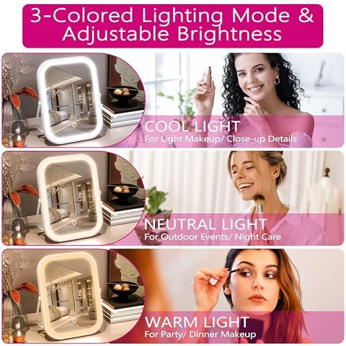 PRIMETEK Travel Makeup Mirror with Lights, Portable Small Beauty LED Vanity Mirror with Lights, 1200mAh Battery, Dimmable Touch Screen, Tabletop Folding Compact Mirror,Women Gift - Image 2