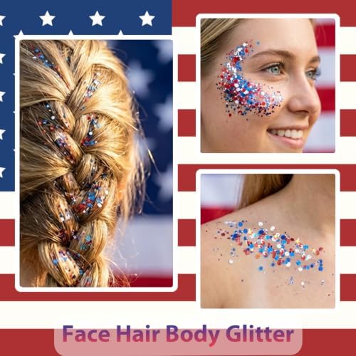 Mysense Patriotic Red White and Blue Body Glitter Stick,4th of July Accessories,Sparkling Face Hair Glitter for 4th of July Outfits Women Kids,American Flag Makeup for Independence Day 250 Anniversary - Image 4