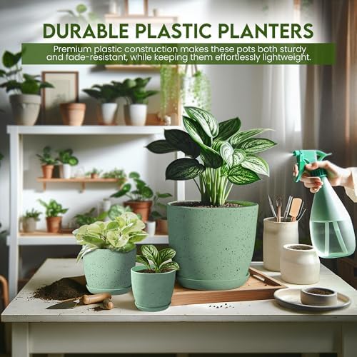 Plant Pots Indoor with Drainage 10 Pack Multi-Size Planters Set Spotty Mint - Image 5