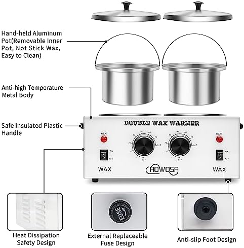 Double Professional Electric Wax Warmer with Dual Pots for Hair Removal, Paraffin Facial, Skin, and Body Spa - Adjustable Temperature, Includes 100 Wax Sticks - Image 4