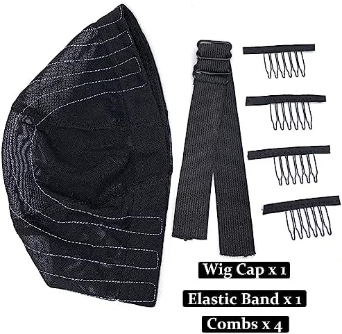 Wig Cap with Guideline Map for Wig Making, Stretchable Mesh Dome Caps with 1 Elastic Band and 4 Wig Combs for Beginners Sewing Wig (Large: 23"-24", 5 * 5 Closure) - Image 4