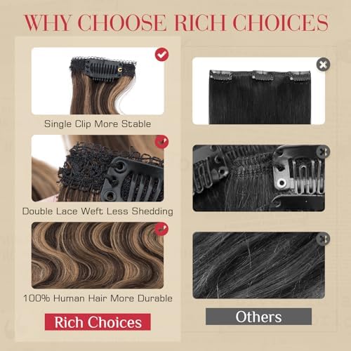 Rich Choices Clip In Hair Extension Real Human Hair-Wave/Curly 6 Pcs Single Clip Hairs Extension for Women-Invisible Mini Clips in Hairpieces-18 Inch #2RP6 Chocolate Brown Highlight Light Brown - Image 5