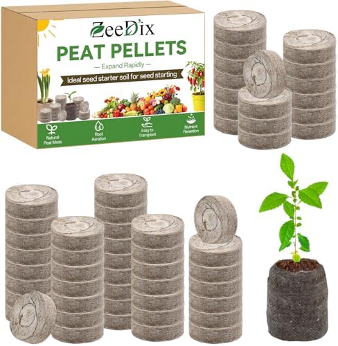 ZeeDix Peat Pellets for Seed Starting, 50 Pcs 36mm Seed Starter Soil Pods by ZeeDix