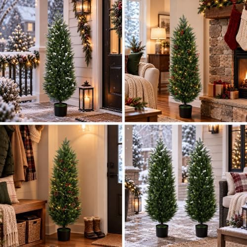 HyeFlora Artificial Cedar Tree 4 ft, Faux Topiary Shrubs Plant for Outdoor - Image 6