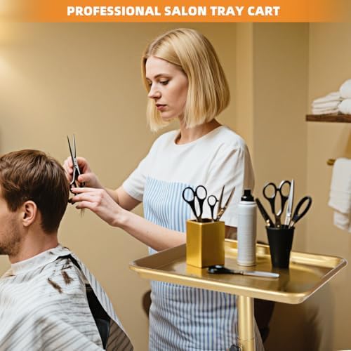 Salon Señor Salon Tray on Wheels Tattoo Rolling Tray Salon Service Cart Height Adjustble Hair Service Color Tray Gold - Image 7