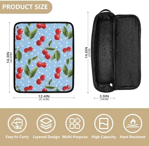 Hair Tools Travel Bag with Heat Resistant Mat 2-in-1 Hot Tools Travel Bag Organizer Flat Curling Iron Travel Case for Straightener Light Blue Dots Red Cherry - Image 4