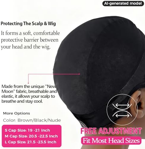 LAB HAIRS Wig Cap with Grip Band for Keeping Wigs in Place, More Full Cap-wide Transparent Lace for Lace Front Wigs - Brown/Black/Nude Non Slip Cap Make Your Wig Be Glueless (Black-S) - Image 4