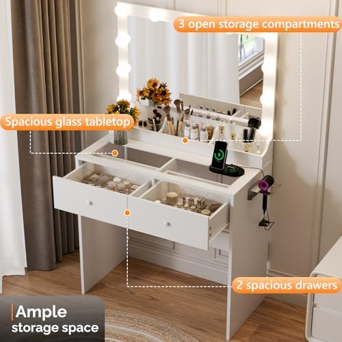 VINGLI Makeup Vanity Desk with Mirror and Adjustable Lights，31.5inch - Image 2