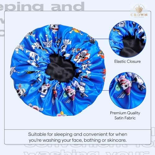 Silky Design Bonnet with Elastic Soft Band Adjustable Women and Men Bonnets for Sleeping Comfortable Satin Fabric (Blue Op) - Image 3