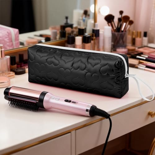 Heat Resistant Hair Tools Travel Bag, Portable Storage Case Pouch with Heart Pattern for Curling Irons, Flat Irons, Hair Straighteners and Accessories (Black) - Image 4
