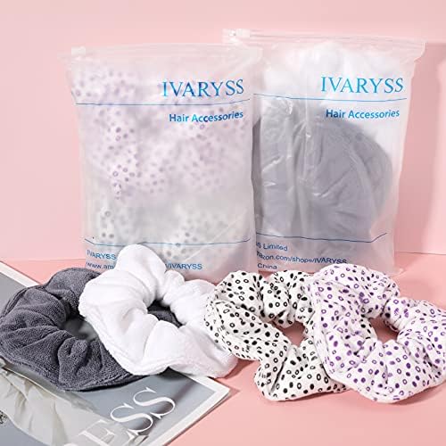 IVARYSS Super Towel Scrunchies for Drying Hair, Absorbent and Soft Microfiber for Frizz Free, Large Thick Ponytail Holder Wet Hair Accessories for Women and Girls, 4 PCS (Black) - Image 6