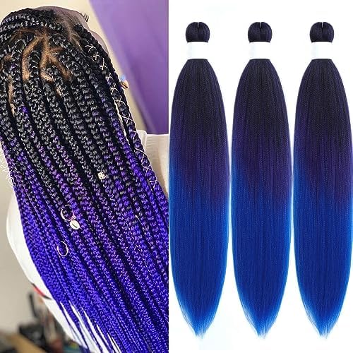 Ombre Braiding Hair Pre Stretched, Knotless Pre Stretched Braiding Hair 26 inch Black Blue Purple Ombre Braids Micro Itch Free Yaki Braiding Hair Extensions by UPerfeBeautyFashion