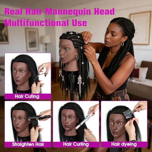 22'' Real Hair Mannequin Head for Braiding 100% Hair Mannequin Cosmetology - Image 4