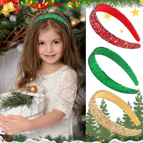 Headbands for Girls, 3 Pack Glitter Christmas Girls Headbands - Image 3
