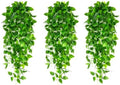 Fake Hanging Plants Artificial Hanging Plant for Indoor Outdoor Faux Pothos Vines Greenery Garlands for Wall Home Aesthetic Patio Kitchen Living Room Farmhouse Shelf Office Decor (No Baskets) (3 PACK) by Unknown