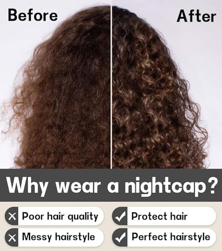SECZIPE 2pcs Silk Satin Bonnet Hair Wrap for Sleeping, Adjustable Strap Curly Natural Hair Night Caps for Women Men(Black&Black) - Image 5