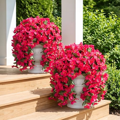 Faux Bougainvillea Artificial Flowers Plants for Outdoors Outside Decoration, 2 PCS Fake Flowers Silk Long Trailing Vines UV Resistant Realistic for Front Door Porch Planter Urn Patio Balcony Hot Pink - Image 2