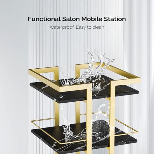 Esthetician Cart with Wheels Utility Salon Rolling Trolley, Black Gold Mobile Storage Organizer for Beauty Spa Cosmetology Massage, Tattoo Manicure Facial Tool Holder Station - Image 5