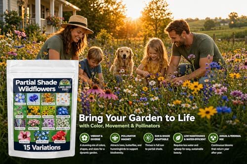 Partial Shade Wildflower Mix Seed (8oz) – Shade-Loving Wildflowers that Produce Vibrant Blooms in Low-Light Areas and Dappled Sun. Perfect for Yards, Garden beds, Fence Lines, and Woodland Edges. - Image 3
