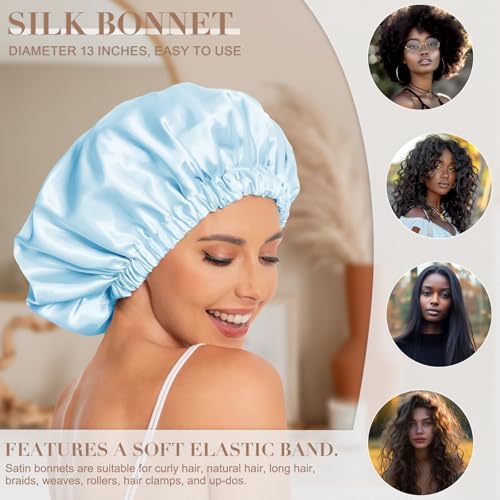 Edoneery Satin Bonnet for Sleeping Women, Double Layer Curly Hair Cap - Image 3