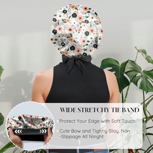 Satin Hair Braid Bonnet for Sleeping Double Layer Elastic Wide Soft Tie Band Hair Silk Lined Sleep Cap Women Girls - Image 5