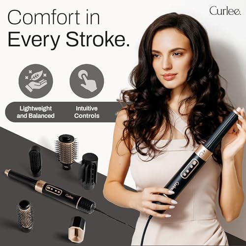Hair Dryer Brush 6 in 1, 1200W Hot Air Styler Brush with Leather Box, Blow Dryer Volumizer Brush, Curling Iron & Straightener for Smoothing, Volumizing, Curling - Black - Image 5