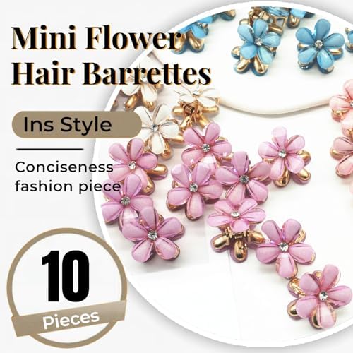 10 Pcs Mini Cute Flower-Shaped Hair Clips for Girls, Multicolor Crystal Hair Barrettes for Long Braid Hairstyles, Pearl Hairpin for Women Hair Accessories (10 Pcs- Mix Color) - Image 4