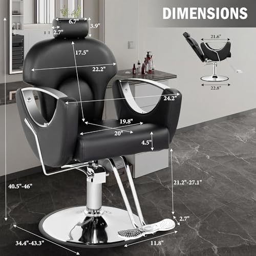 Reclining Salon Chair for Hair Stylist, Heavy Duty Hair Barber Chair - Image 3