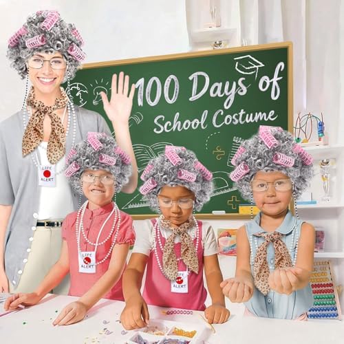 Old Lady Costume for Kid Women,Old Lady Wig for 100 Days of School - Image 2