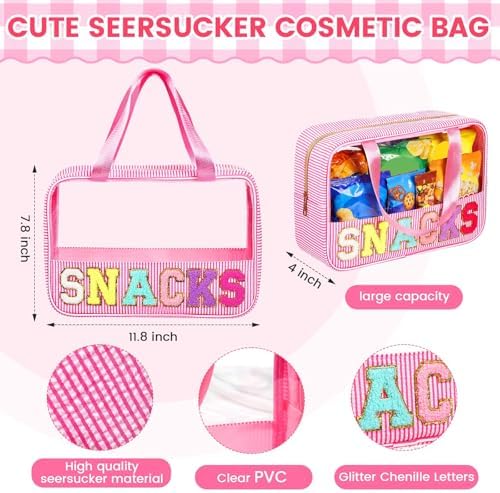 Sanwuta 1 Pcs Clear Seersucker Snacks Bag, Pink - Image 2