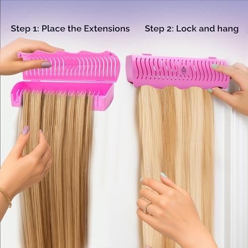 Carter Girls & CO. Hair Extension Holder 4 Mounting Options & Tools | Fully Equipped Hair Extension Hanger with Holds Clip-ins, Tape-Ins, Wefts for Washing, Styling, Storage & Travel (Pink) - Image 5